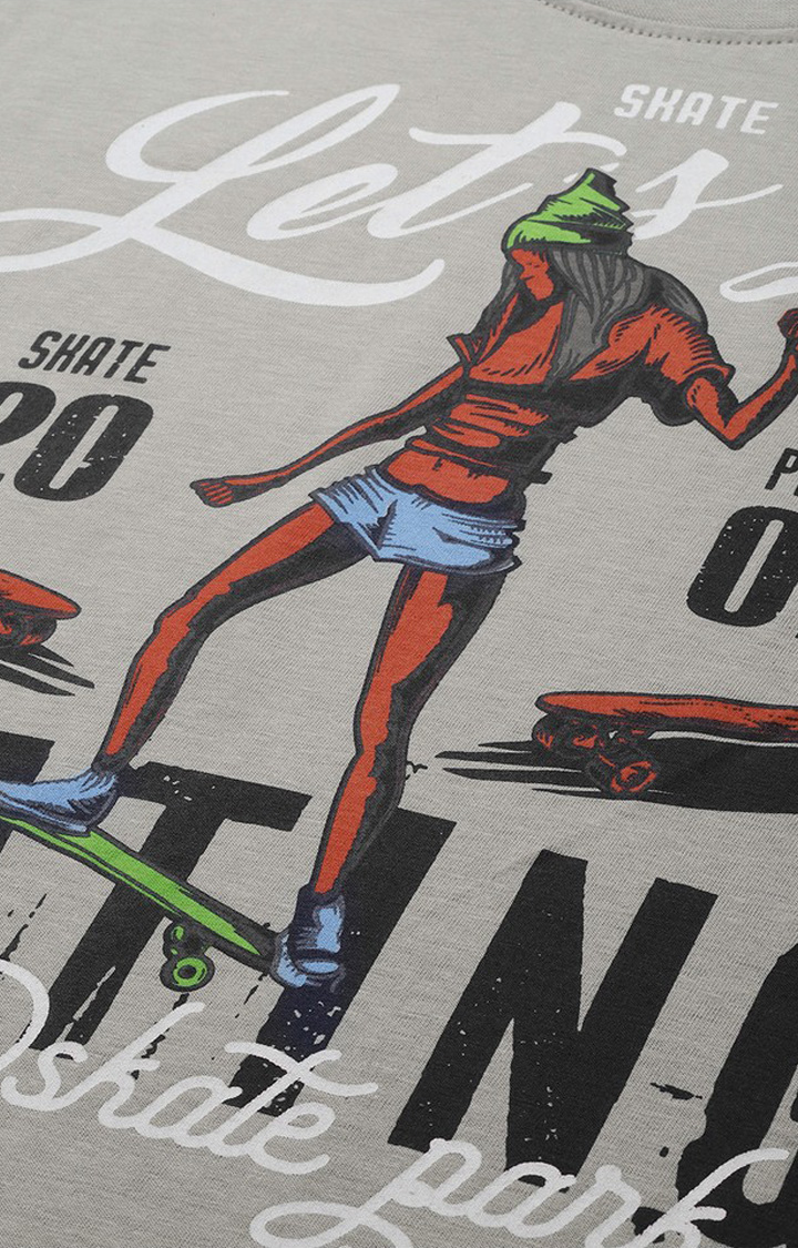 Women's Grey Cotton Graphic Printed Oversized T-Shirt