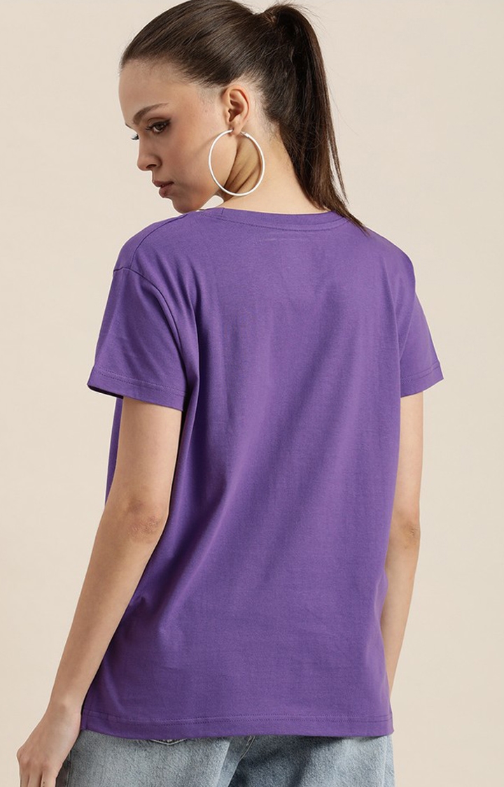 Women's Ultra Violet Cotton Typographic Printed Oversized T-Shirt
