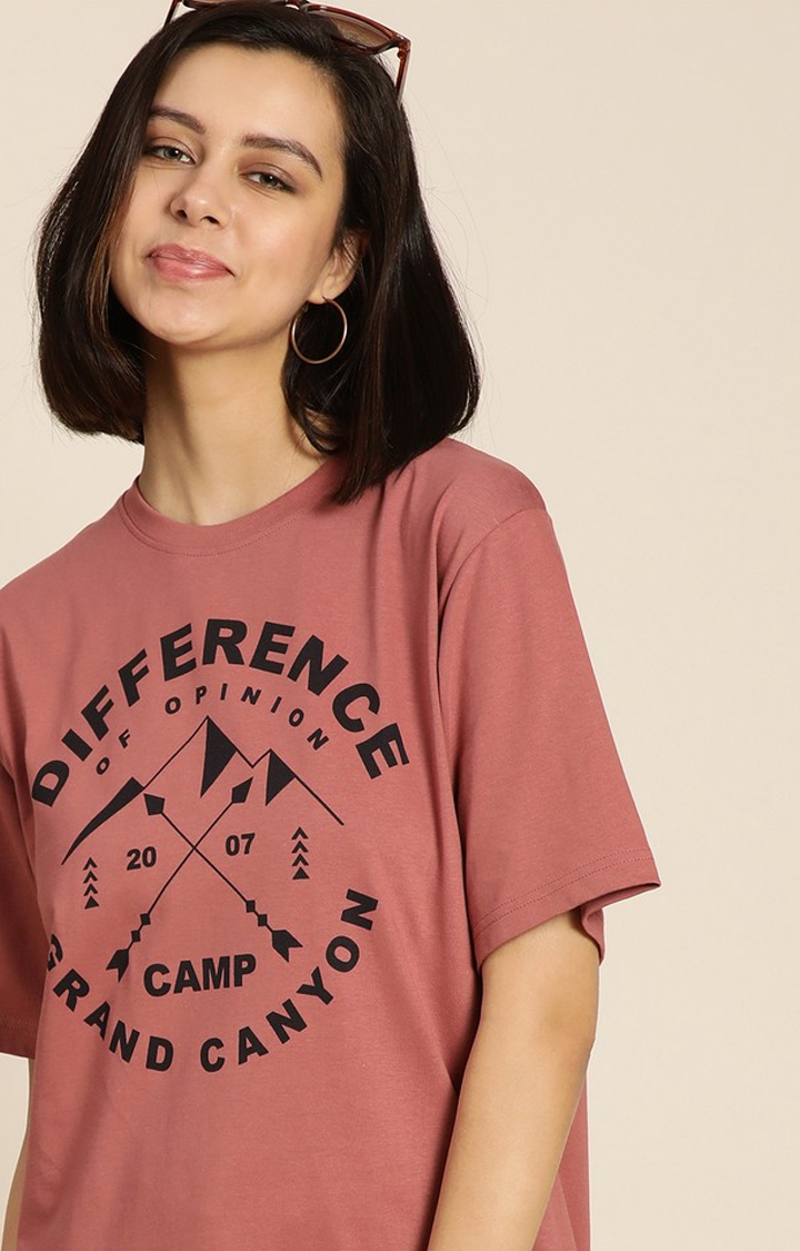 Women's W. Rose Cotton Typographic Printed Oversized T-Shirt