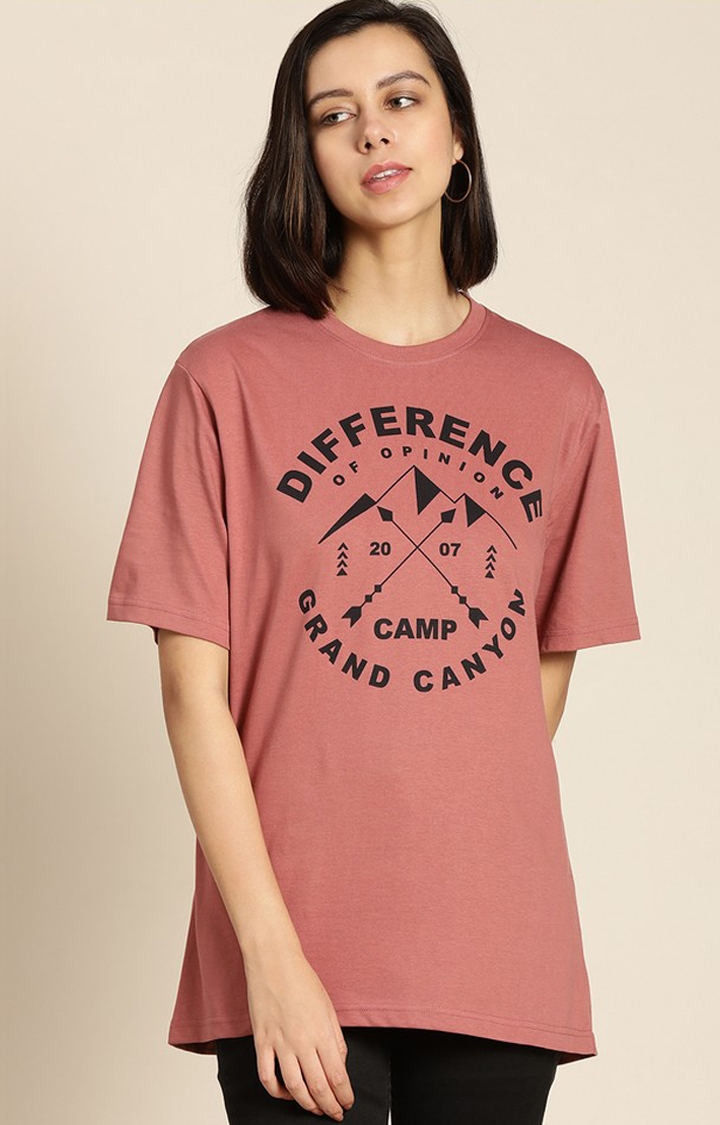 Women's W. Rose Cotton Typographic Printed Oversized T-Shirt