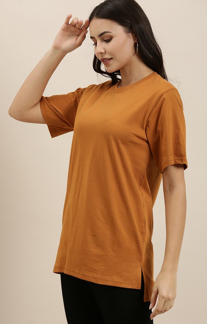Difference of Opinion | Women's Sudan Brown Cotton Solid Oversized T-Shirt 2
