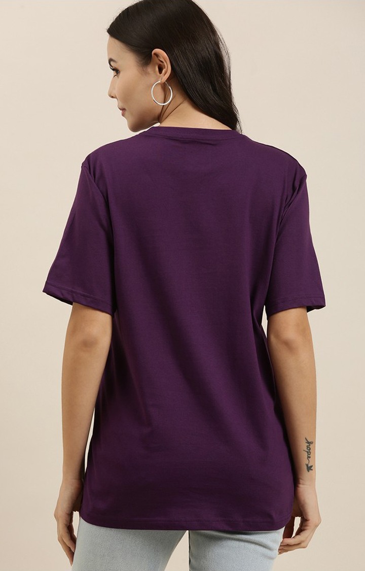 Difference of Opinion | Women's Grape Royale Cotton Graphic Printed Oversized T-Shirt 2