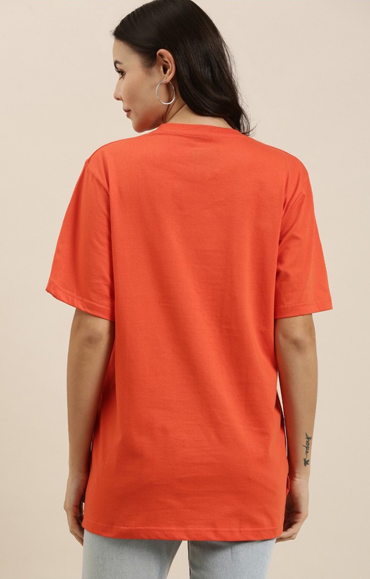 Women's Orange Cotton Graphic Printed Oversized T-Shirt