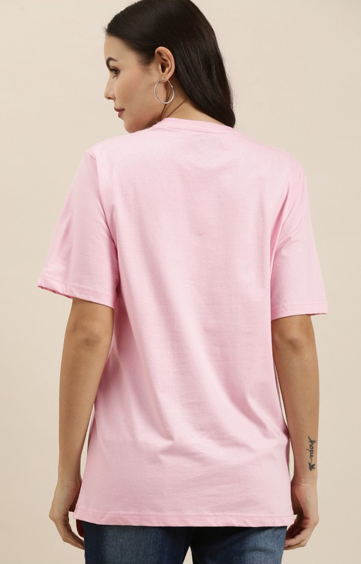 Women's Pink Cotton Graphic Printed Oversized T-Shirt