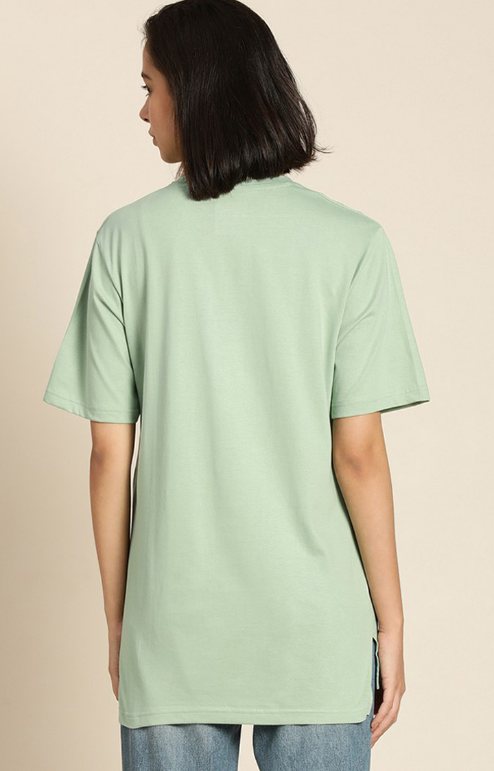 Women's P Green Cotton Graphic Printed Oversized T-Shirt