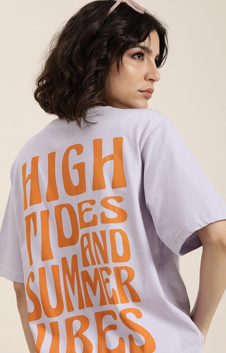 Difference of Opinion | Women's Lilac Cotton Typographic Printed Oversized T-Shirt