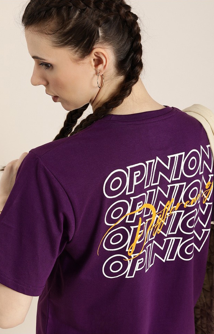 Women's Grape Royale Cotton Typographic Printed Oversized T-Shirt
