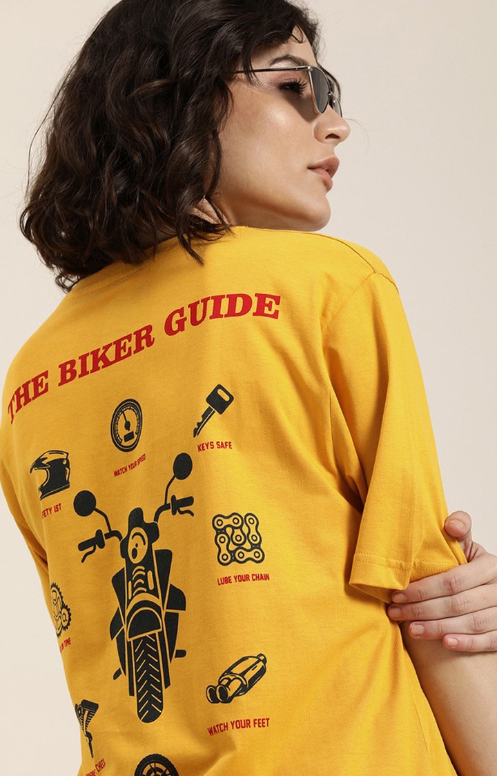 Women's Mustard Cotton Graphic Printed Oversized T-Shirt