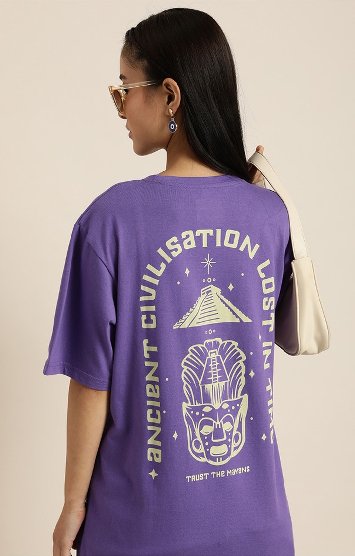 Women's Ultra Violet Cotton Graphic Printed Oversized T-Shirt