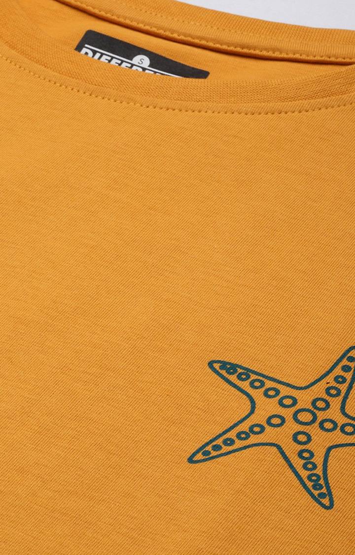 Women's Mustard Cotton Graphic Printed Oversized T-Shirt