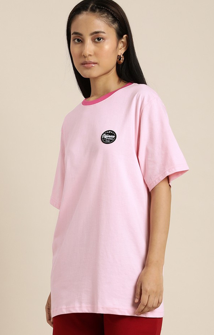 Women's Pink Cotton Graphic Printed Oversized T-Shirt