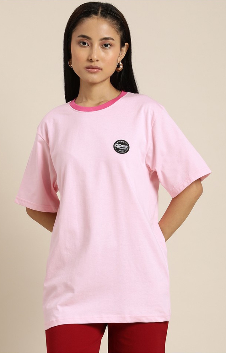 Women's Pink Cotton Graphic Printed Oversized T-Shirt