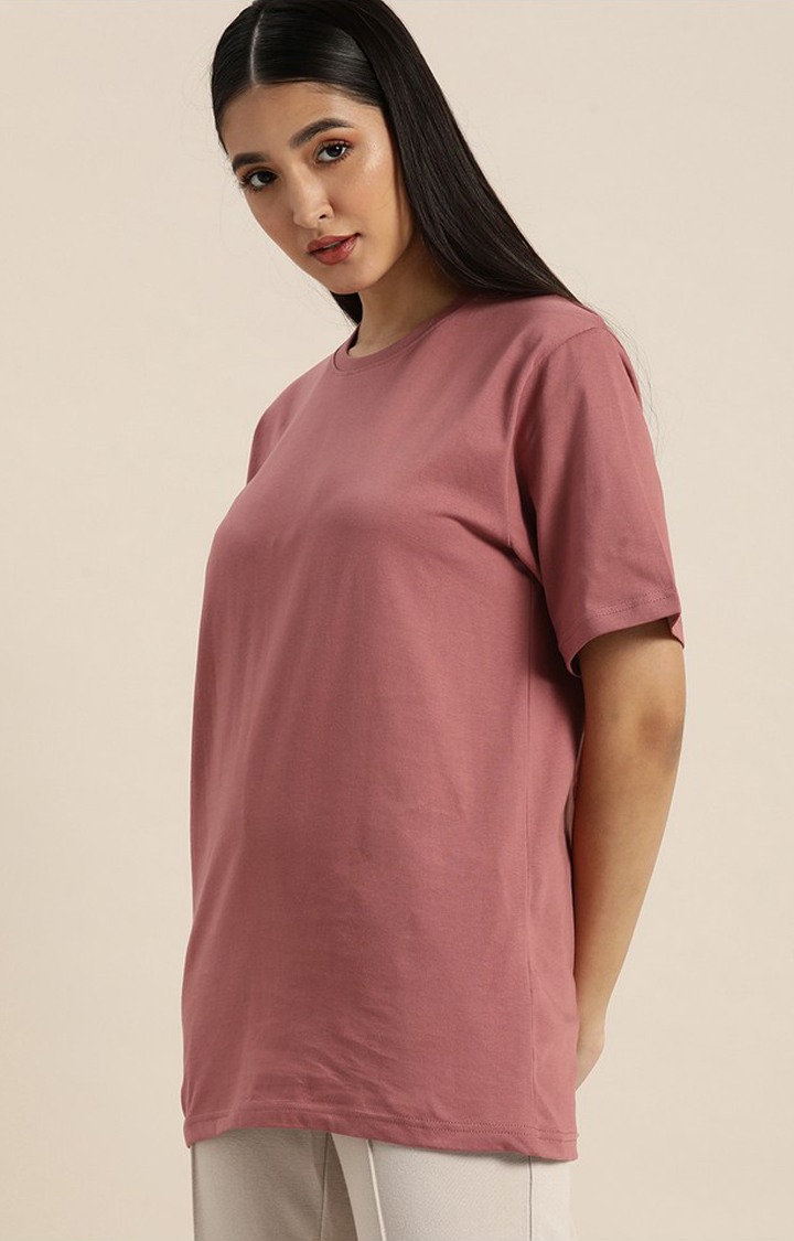 Women's W.Rose Cotton Typographic Printed Oversized T-Shirt