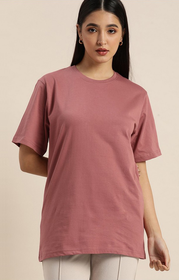 Women's W.Rose Cotton Typographic Printed Oversized T-Shirt