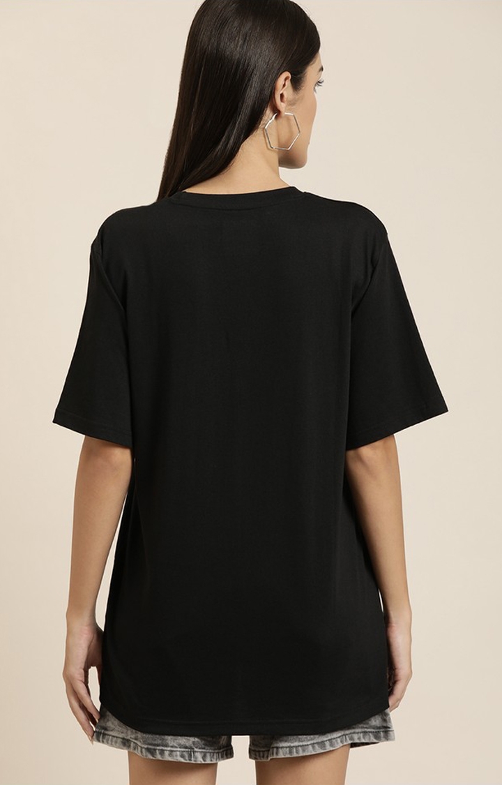 Difference of Opinion | Women's Black Cotton Solid Oversized T-Shirt 3