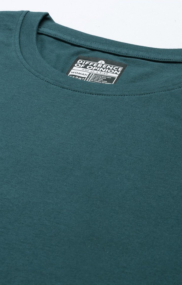 Women's Green Cotton Solid Oversized T-Shirt