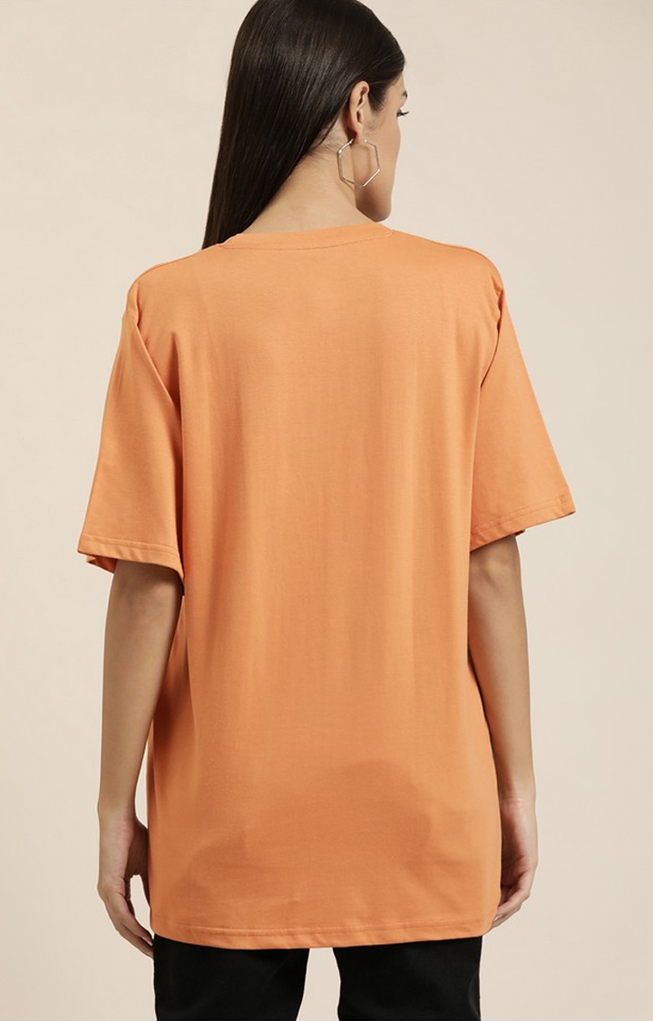 Difference of Opinion | Women's Caramel Cotton Solid Oversized T-Shirt 1