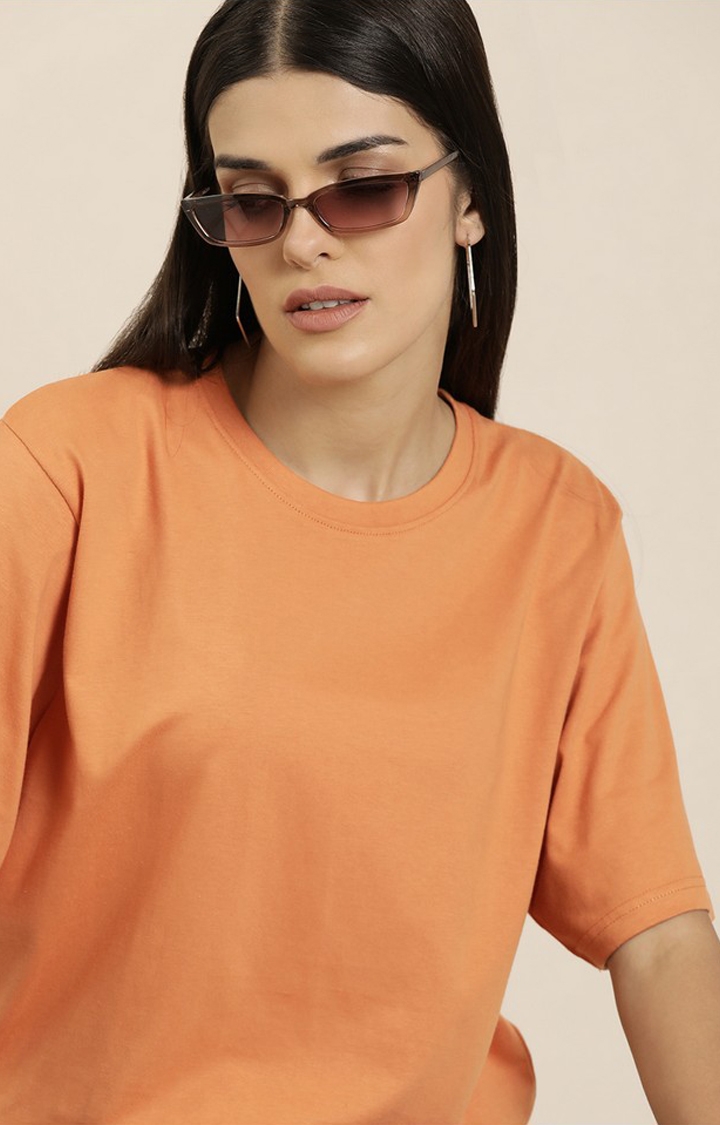 Difference of Opinion | Women's Caramel Cotton Solid Oversized T-Shirt 3