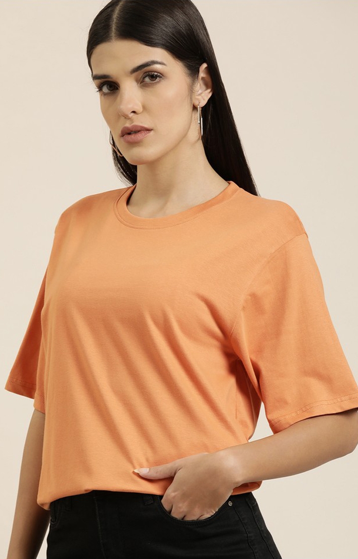 Difference of Opinion | Women's Caramel Cotton Solid Oversized T-Shirt