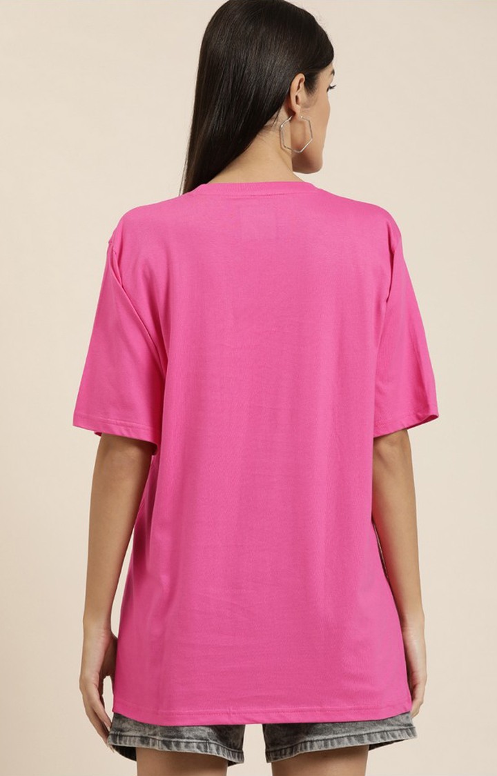 Women's Fuschia Rose Cotton Solid Oversized T-Shirt