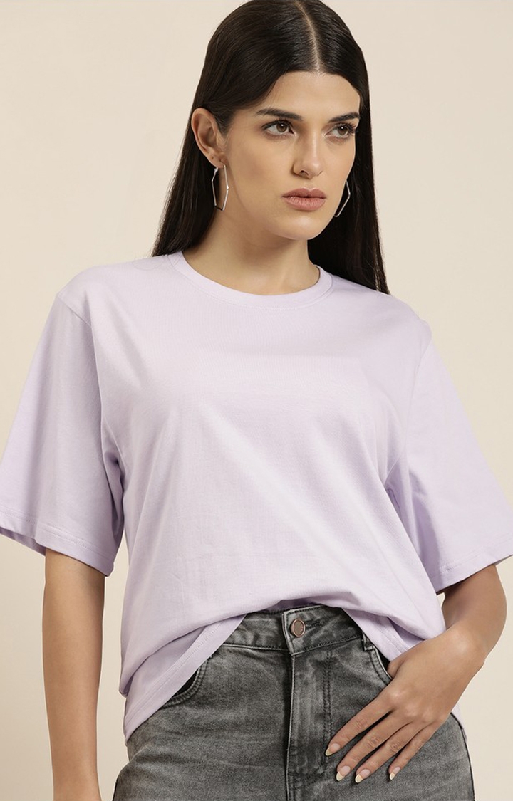 Difference of Opinion | Women's Lilac Cotton Solid Oversized T-Shirt