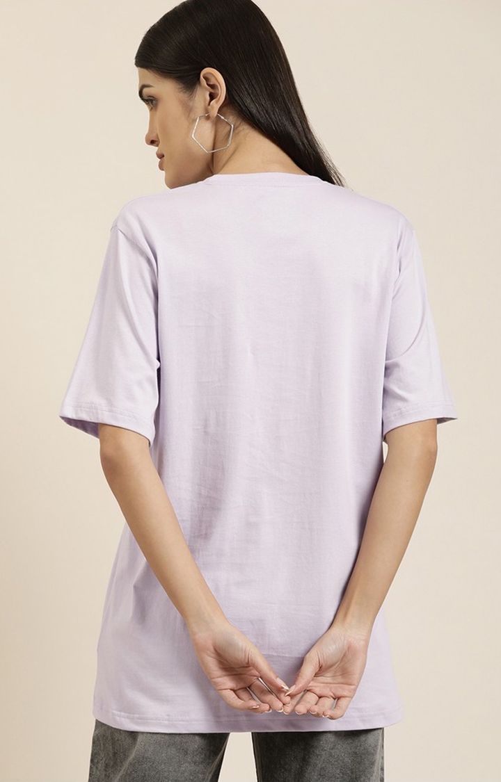 Women's Lilac Cotton Solid Oversized T-Shirt