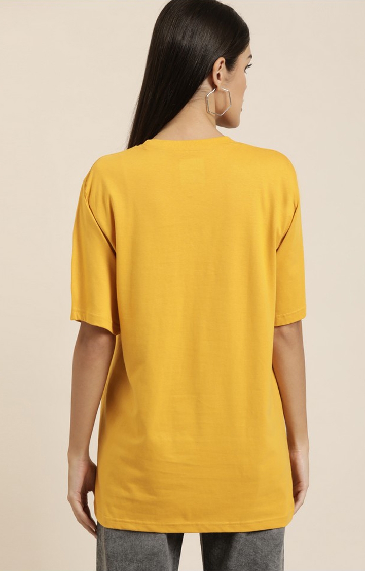 Women's Mustard Cotton Solid Oversized T-Shirt