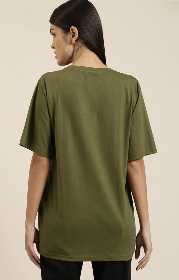 Women's Olive Cotton Solid Oversized T-Shirt