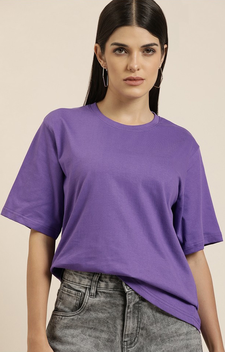 Women's Ultra Violet Cotton Solid Oversized T-Shirt