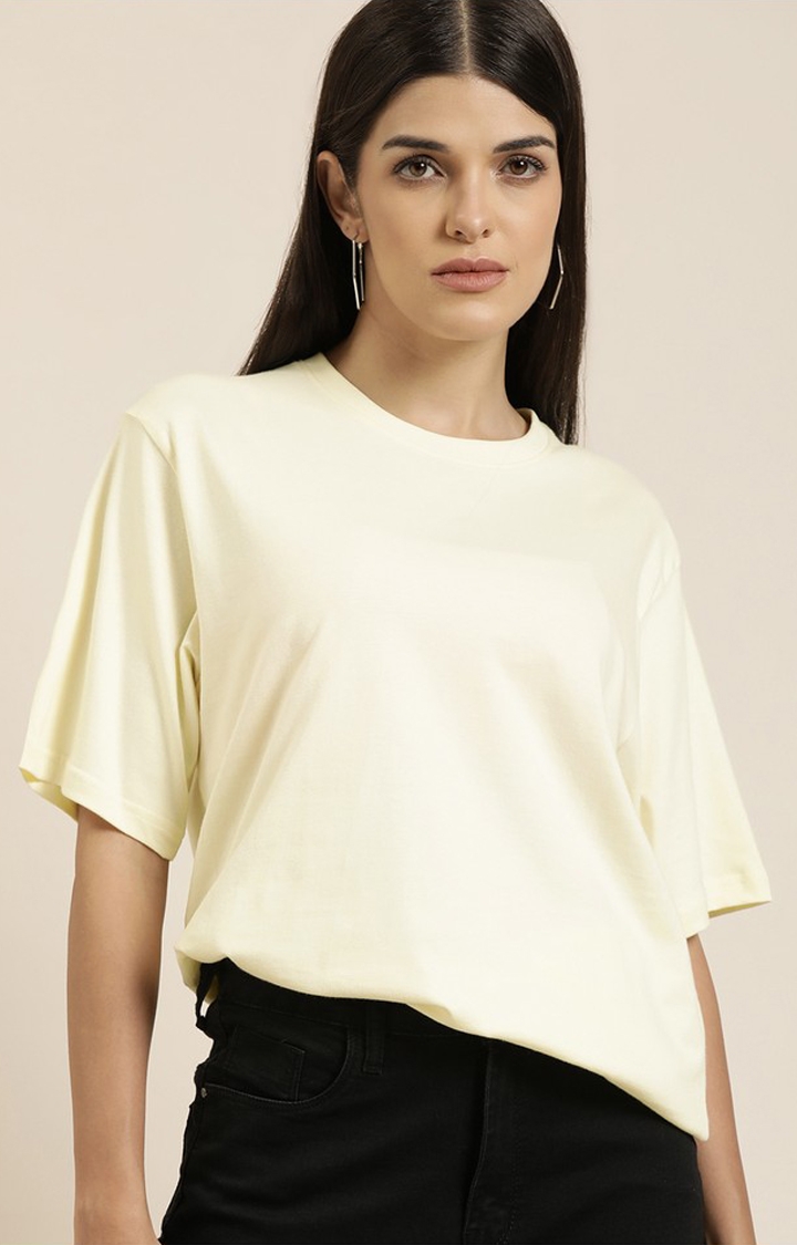 Women's Winter White Cotton Solid Oversized T-Shirt