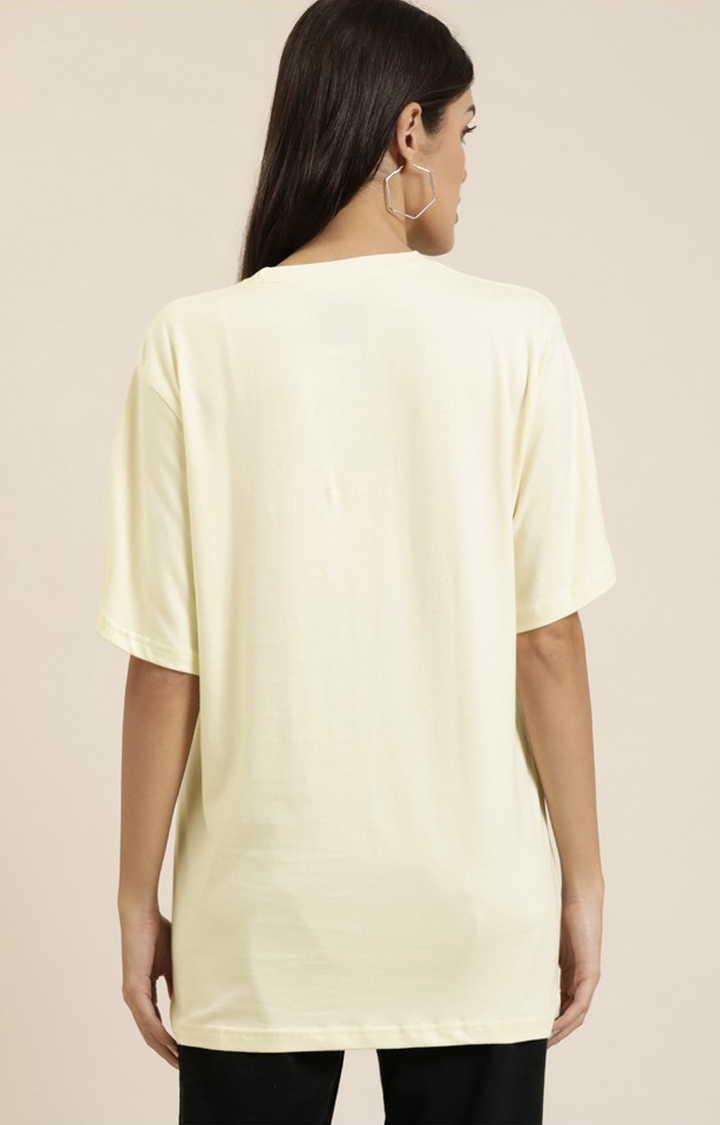 Women's Winter White Cotton Solid Oversized T-Shirt