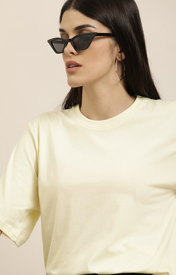 Women's Winter White Cotton Solid Oversized T-Shirt