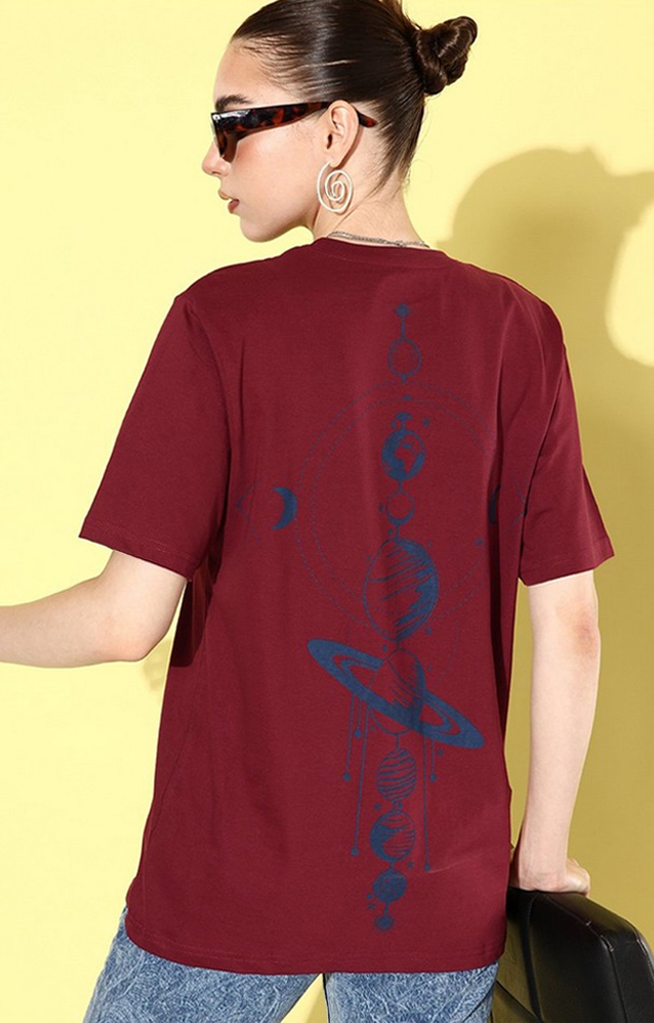 Difference of Opinion | Women's Maroon Graphic Oversized T-shirt