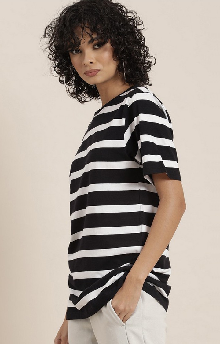 Women's Black & White Striped Oversized T-Shirt