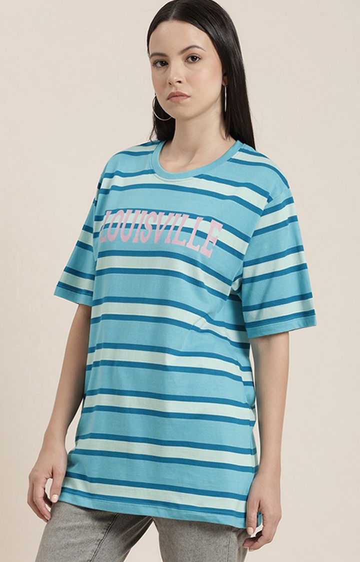 Difference of Opinion | Women's Multicoloured Striped Oversized T-Shirt