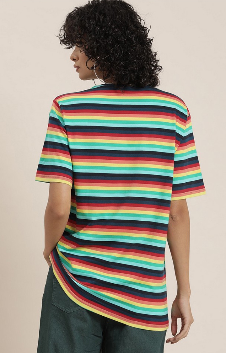 Women's Multicoloured Striped Oversized T-Shirt