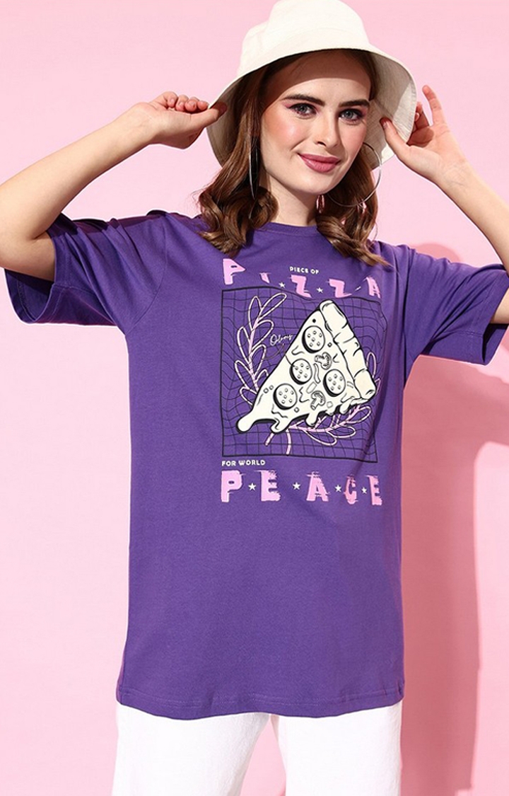 Women's Violet Graphic Oversized T-Shirt