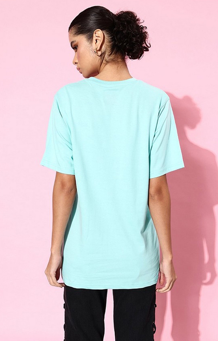 Women's Turquoise Blue Graphic Oversized T-Shirt