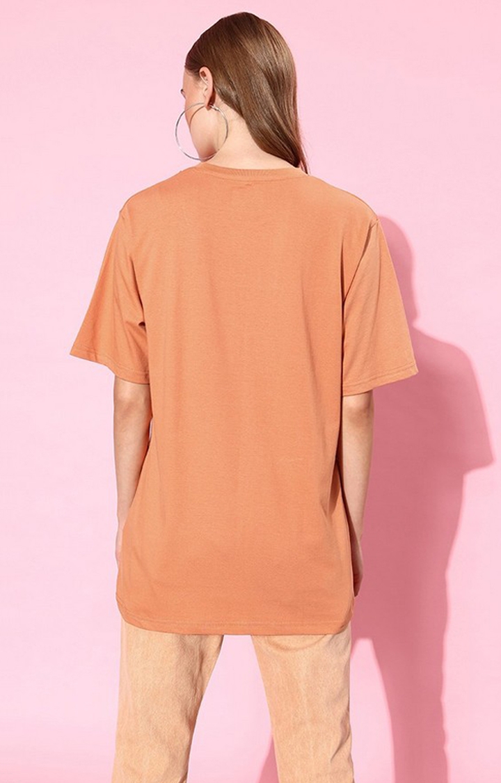 Women's Brown Graphic Oversized T-Shirt