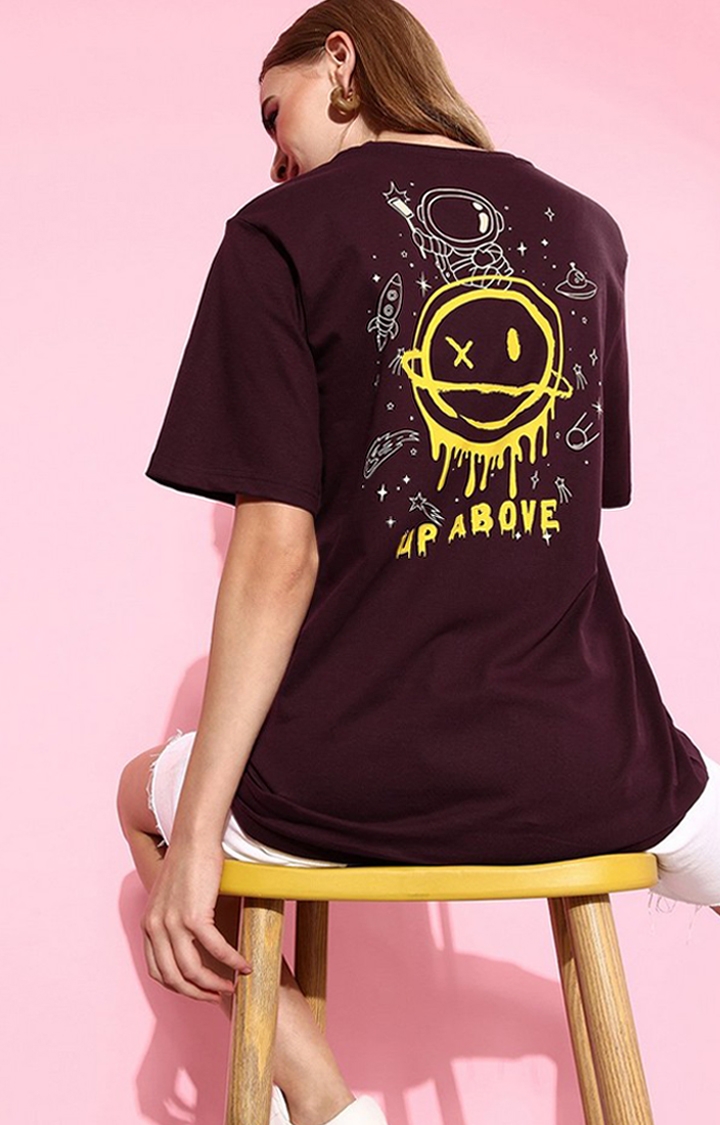 Women's Maroon Graphic Oversized T-Shirt