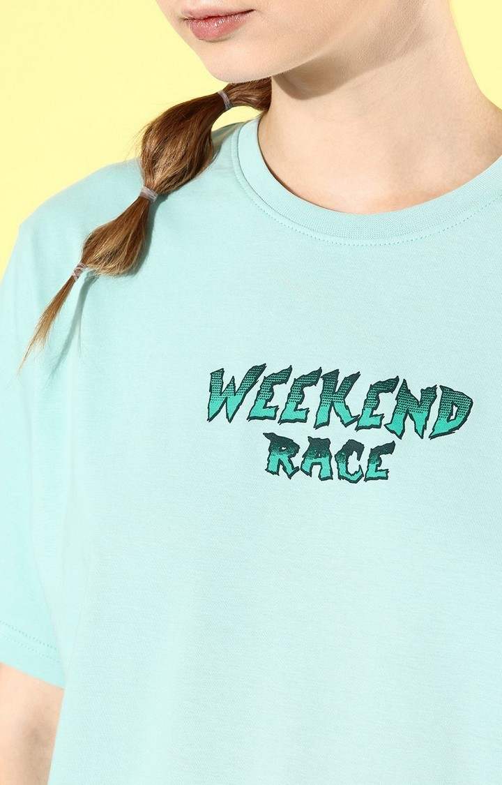 Women's Turquoise Blue Graphic Oversized T-shirt