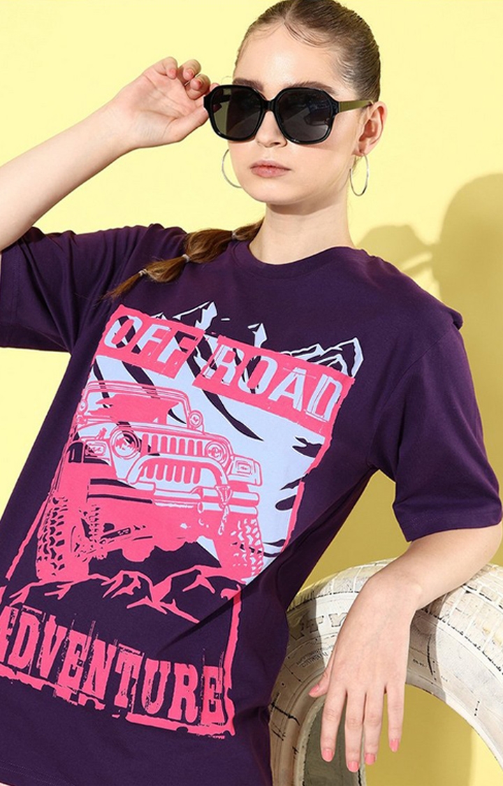 Women's Purple Graphic Oversized T-shirt