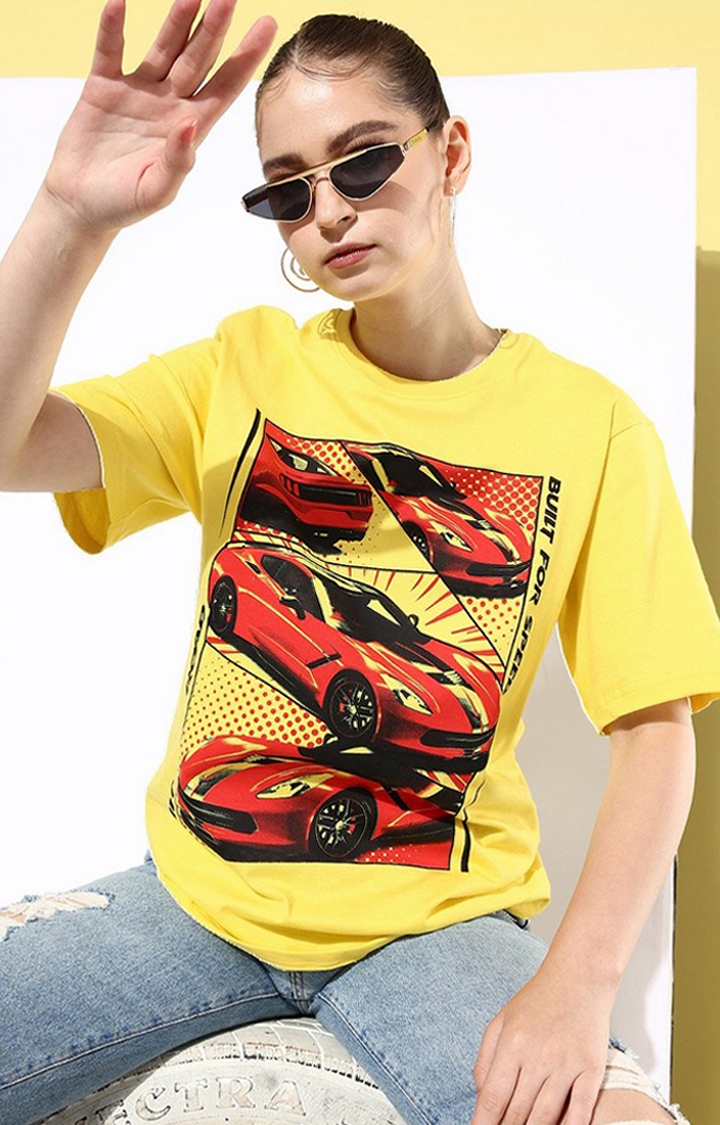 Difference of Opinion | Women's Yellow Graphic Oversized T-shirt