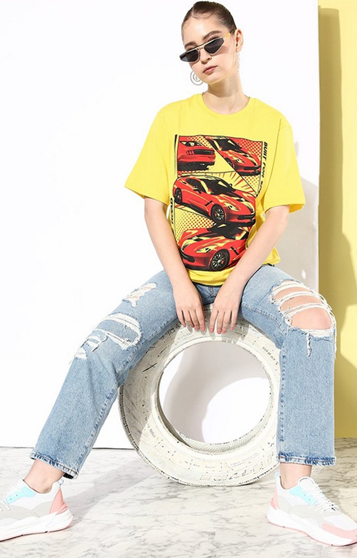 Women's Yellow Graphic Oversized T-shirt