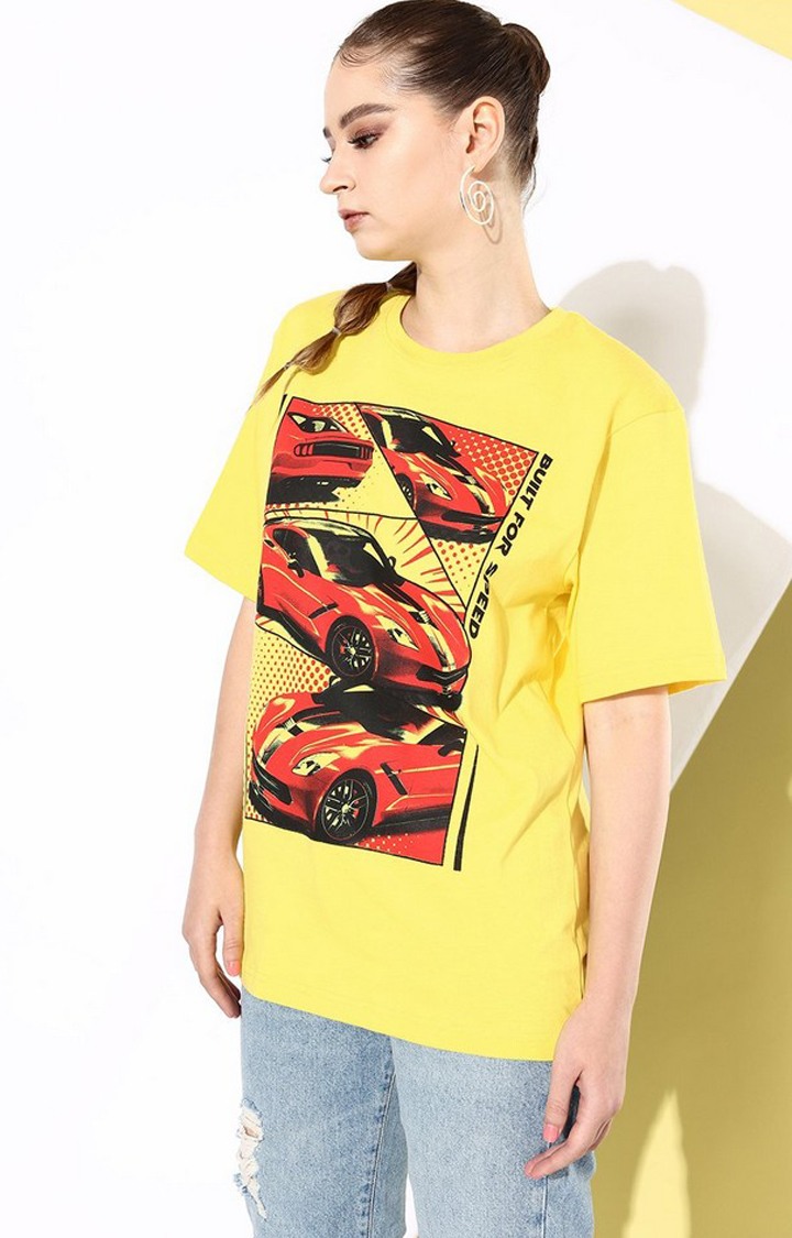 Women's Yellow Graphic Oversized T-shirt