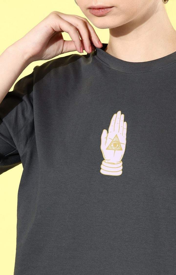 Women's Grey Graphic Oversized T-shirt