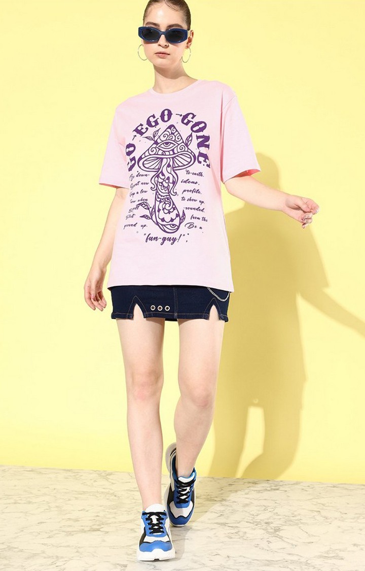 Women's Pink Graphic Oversized T-shirt