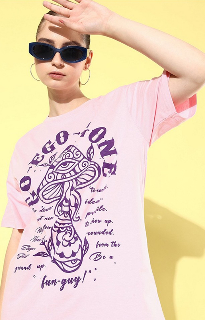 Women's Pink Graphic Oversized T-shirt