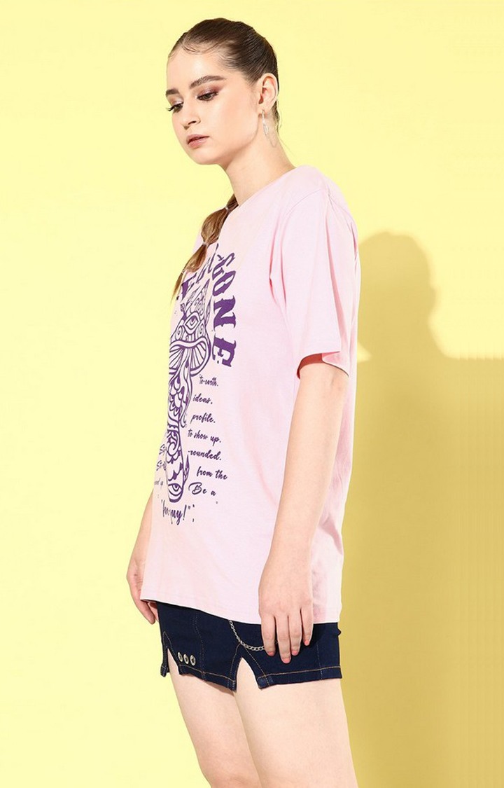 Women's Pink Graphic Oversized T-shirt