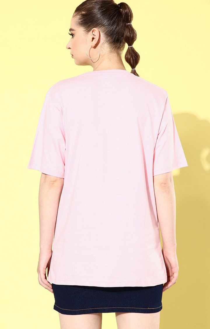 Women's Pink Graphic Oversized T-shirt